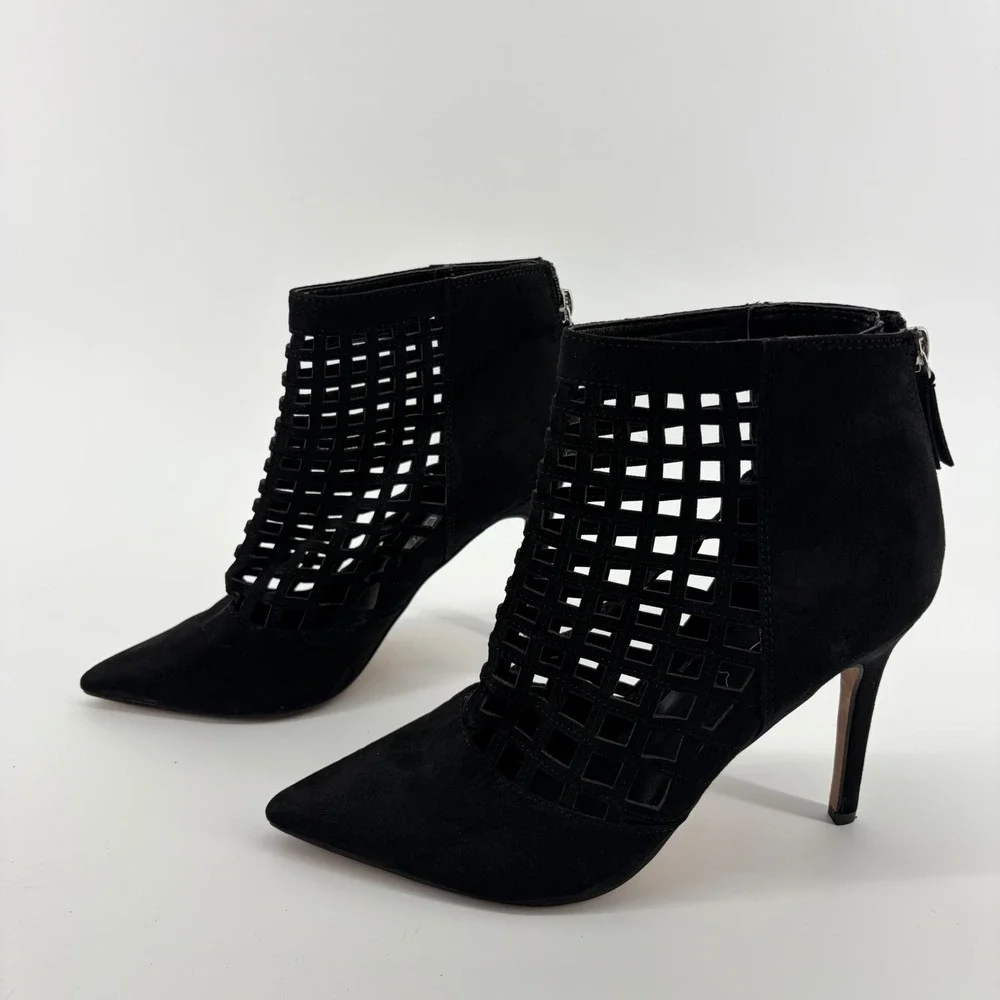Aldo Ankle Boots Black Women 7.5 Laser Cut‎ Out Cage Pointed Toe Stiletto Heel